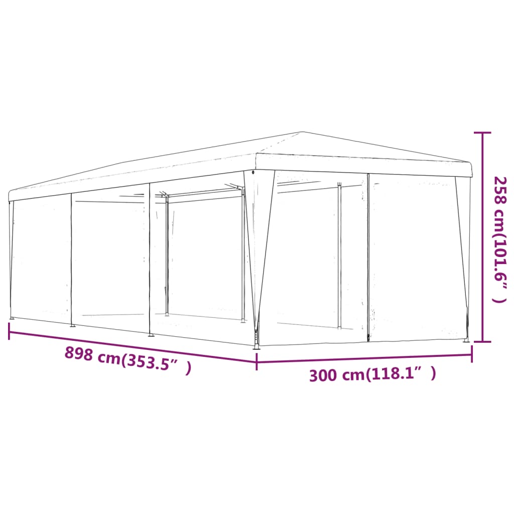 Partytent met 10 mesh zijwanden 12x3 m