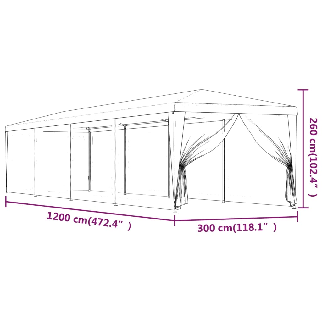 Partytent met 10 mesh zijwanden 12x3 m