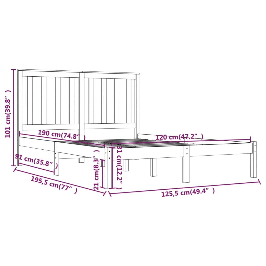 Cadre de lit en pin massif 90x200 cm