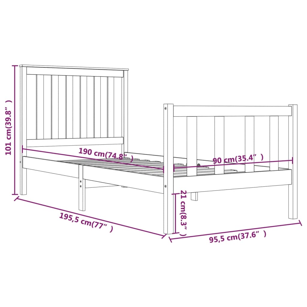 Bedframe met hoofdbord grenenhout 120x200 cm