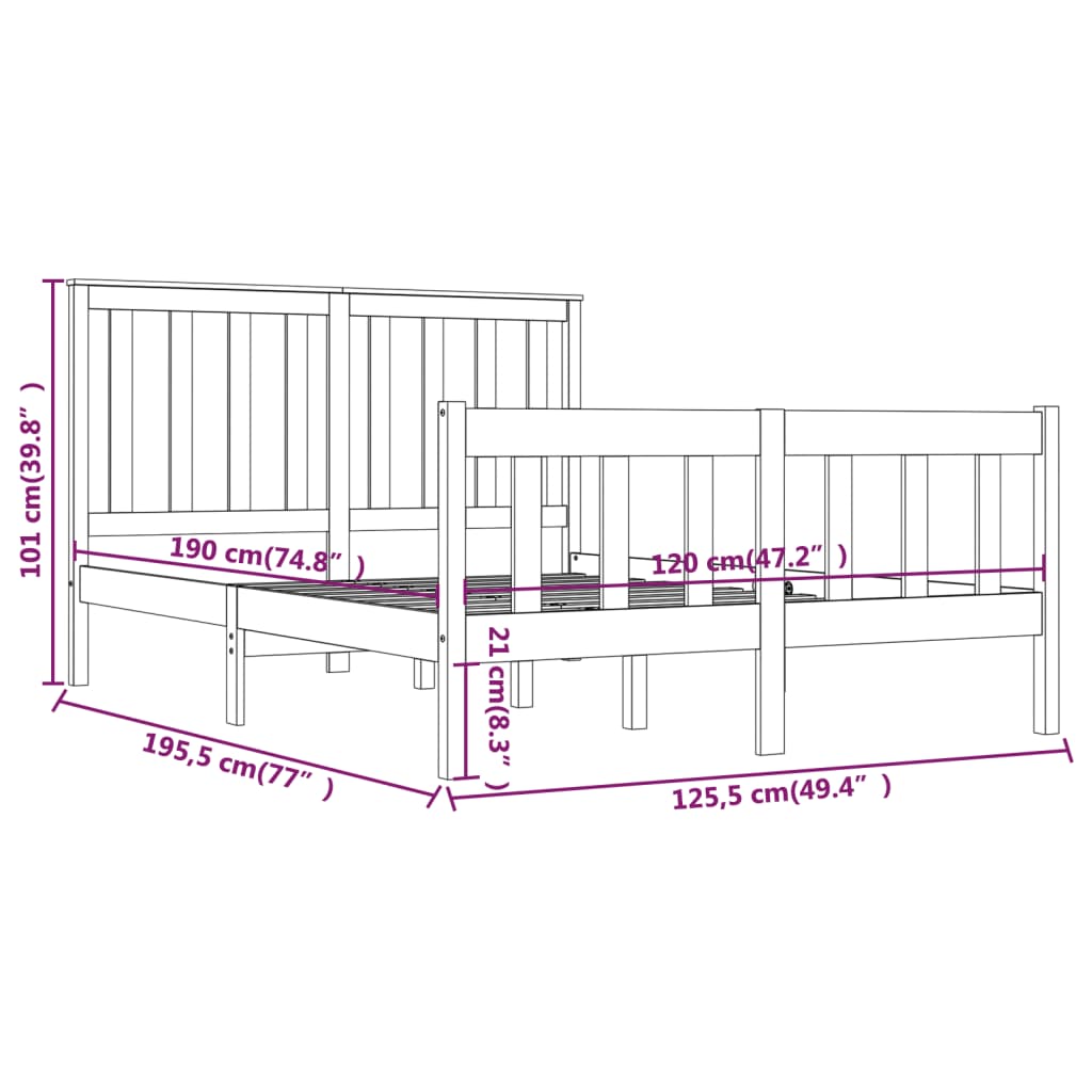 Bedframe met hoofdbord grenenhout 120x200 cm