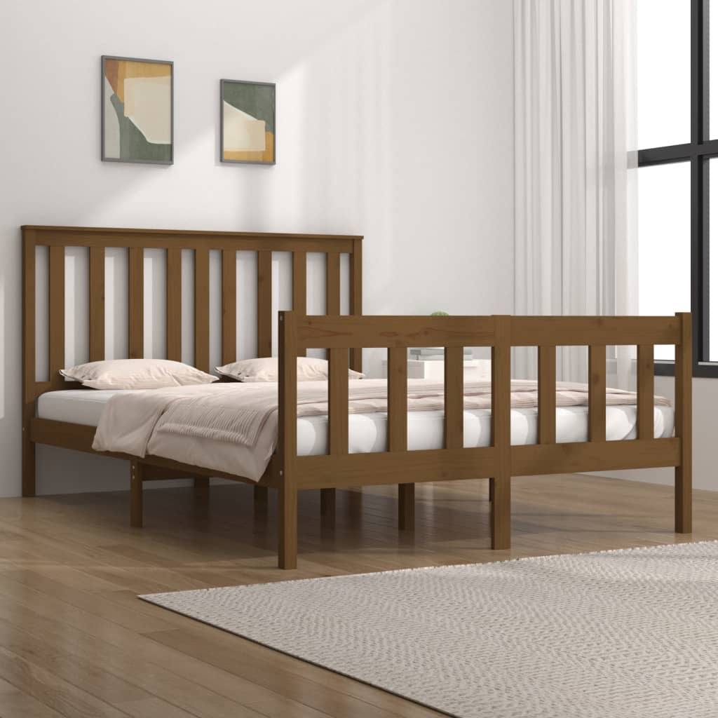 Bedframe met hoofdbord massief grenenhout 200x200 cm