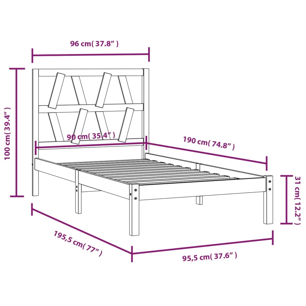 Bedframe massief grenenhout 120x200 cm