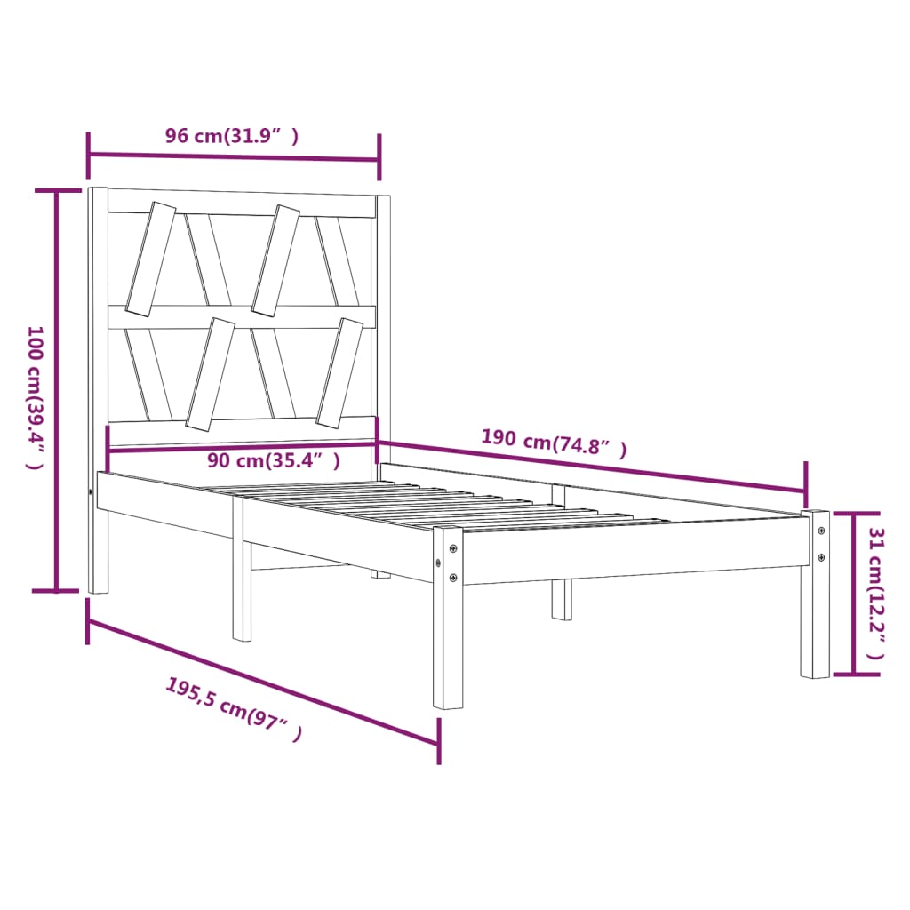 Bedframe massief grenenhout 120x200 cm