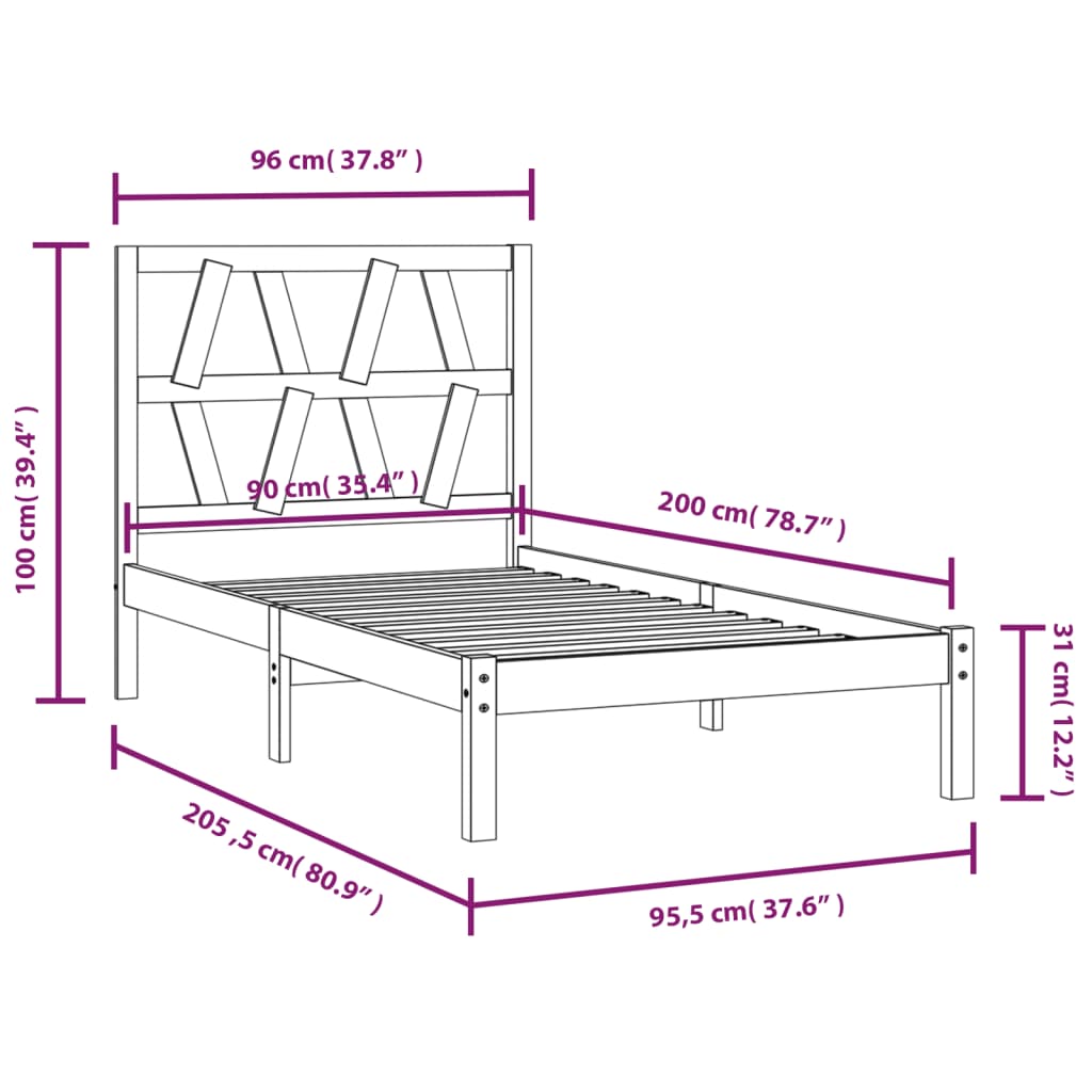 Bedframe massief grenenhout 120x200 cm