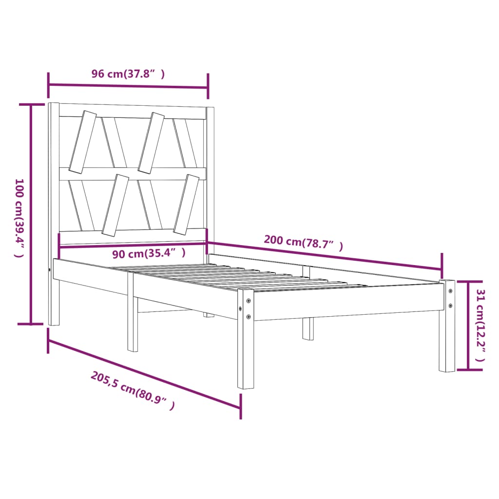 Bedframe massief grenenhout 120x200 cm