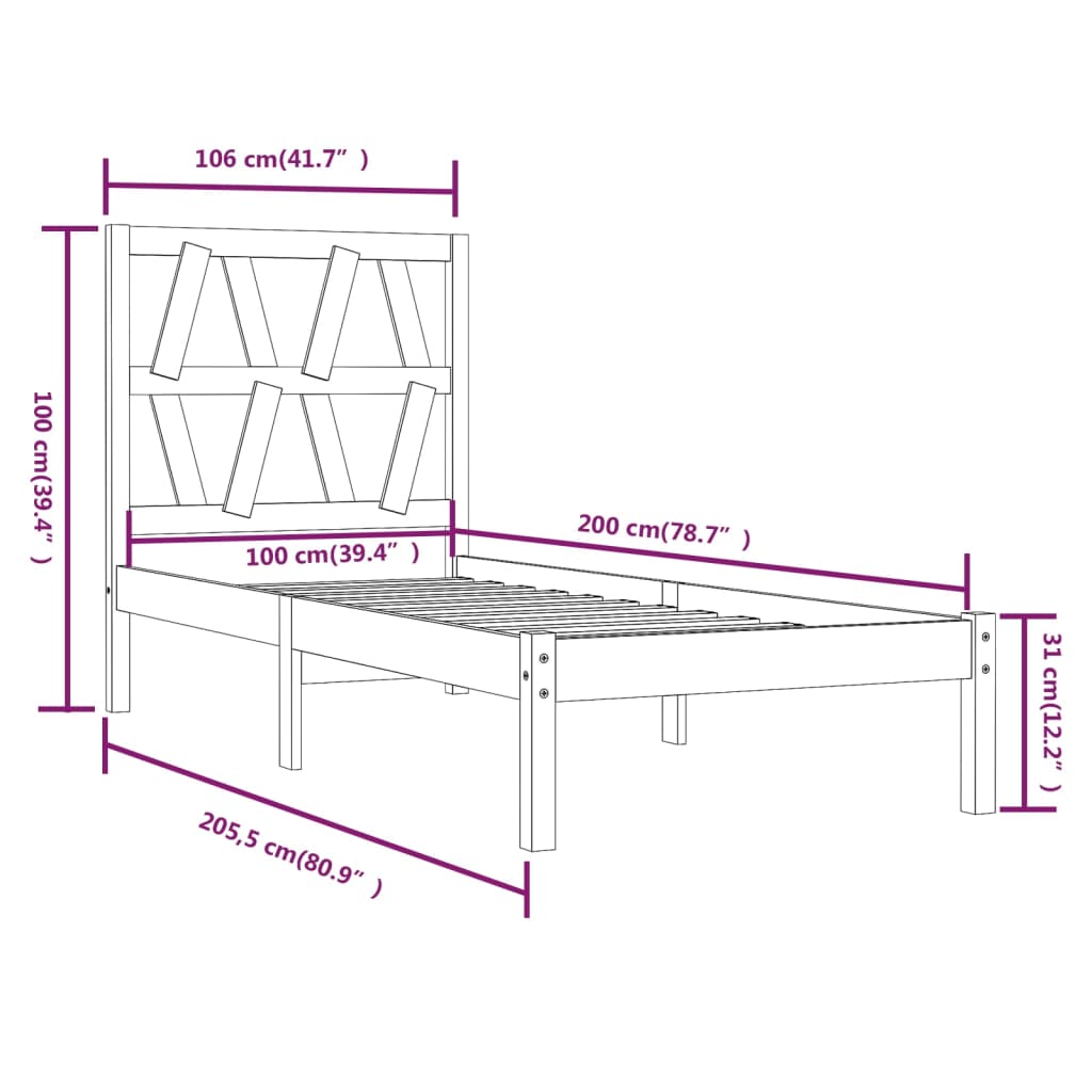 Bedframe massief grenenhout 120x200 cm