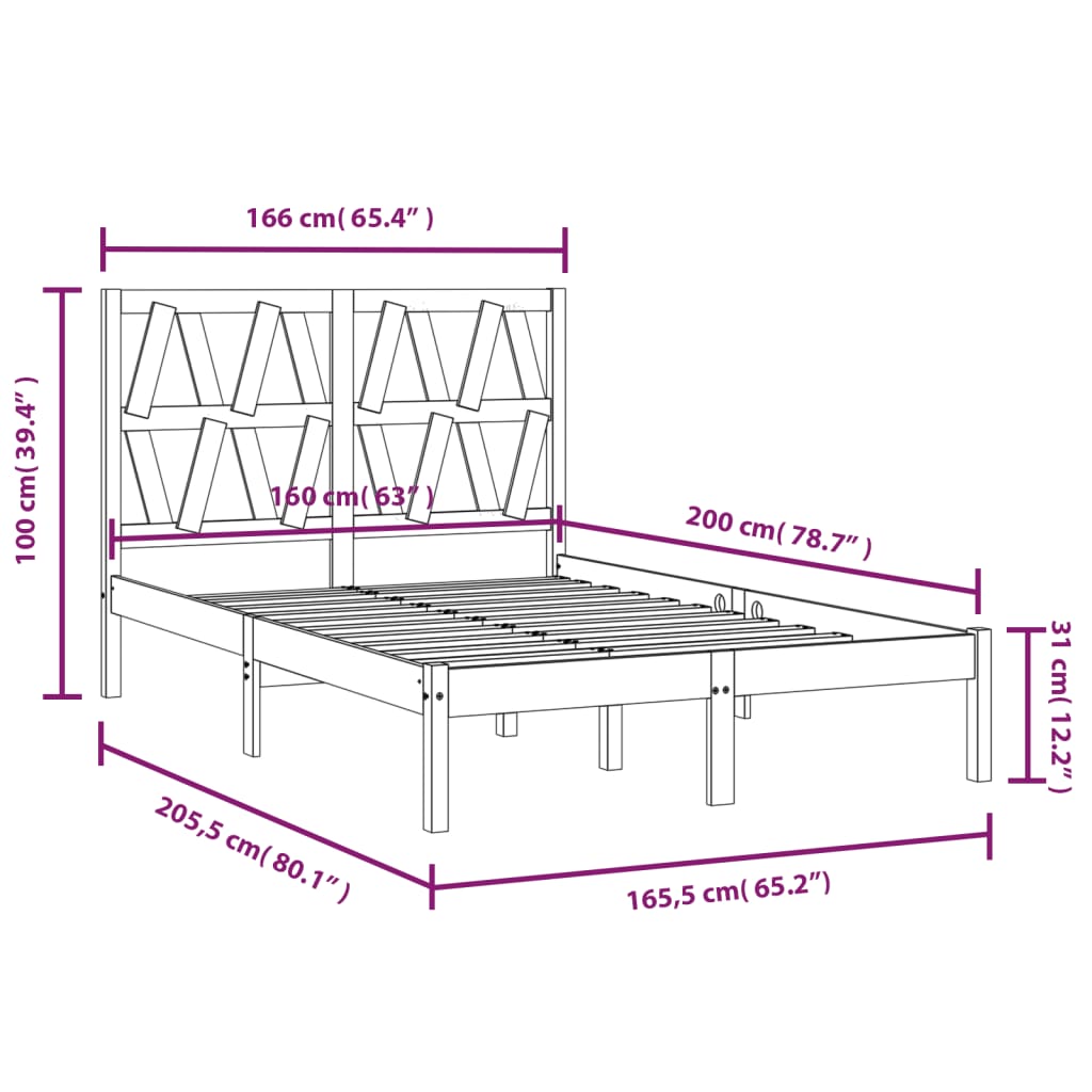 Bedframe massief grenenhout 120x200 cm