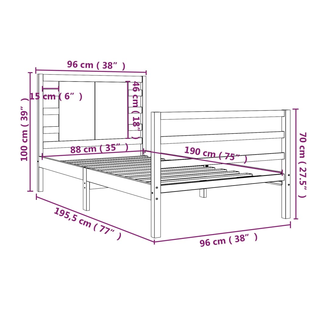 Bedframe massief grenenhout 140x200 cm