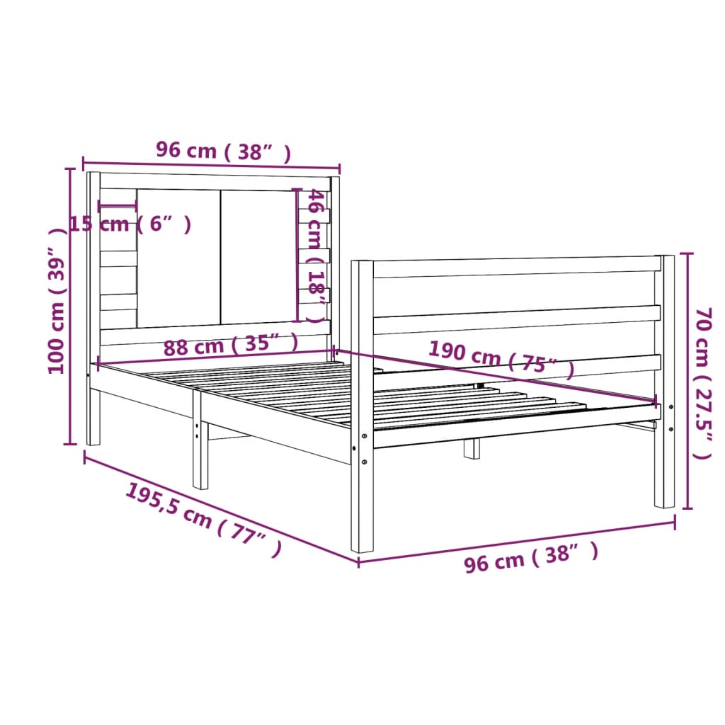 Bedframe massief grenenhout 100x200 cm