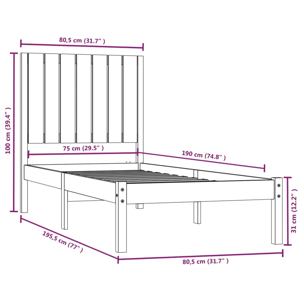 Bedframe massief grenenhout 100x200 cm