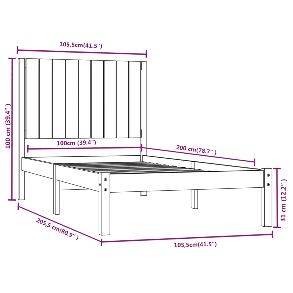 Bedframe massief grenenhout 100x200 cm