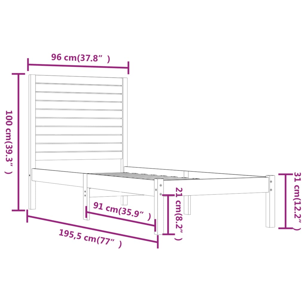 Cadre de lit bois massif 90x190 cm