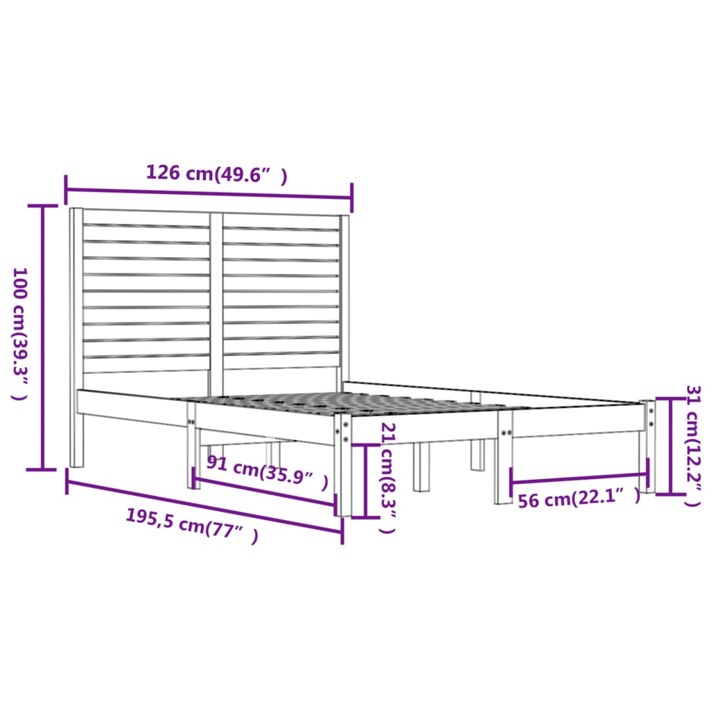 Cadre de lit bois massif 90x190 cm