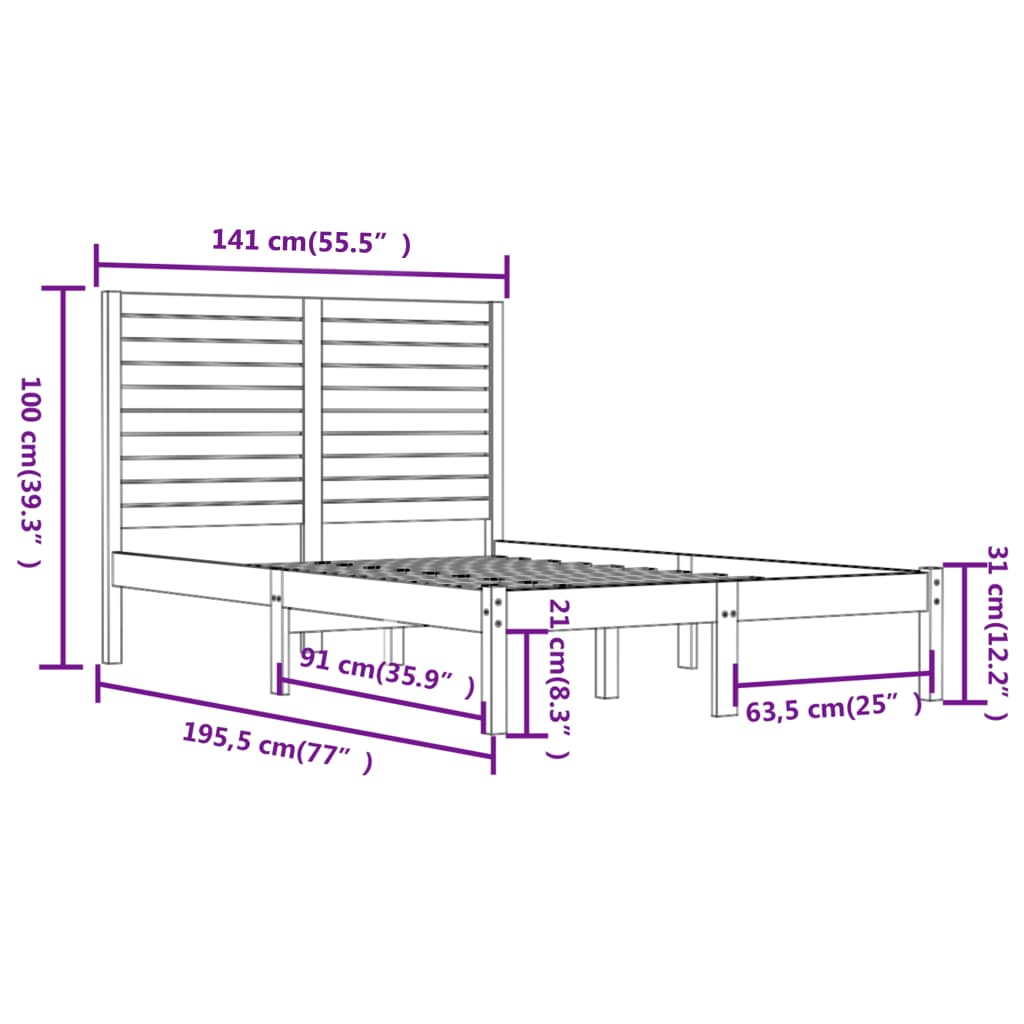 Bedframe massief hout 90x190 cm