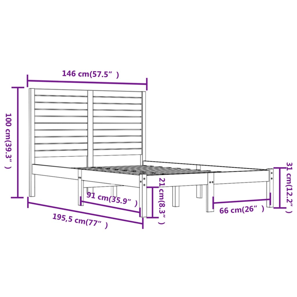 Bedframe massief hout 90x190 cm