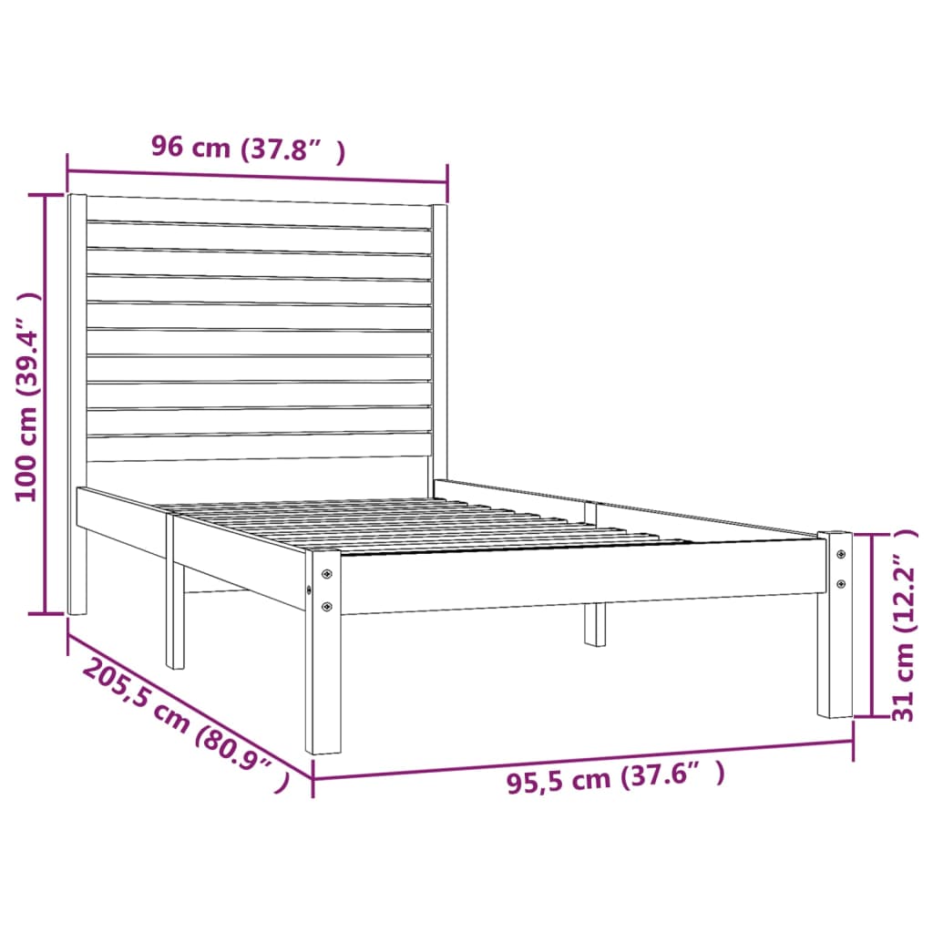 Cadre de lit bois massif 90x190 cm