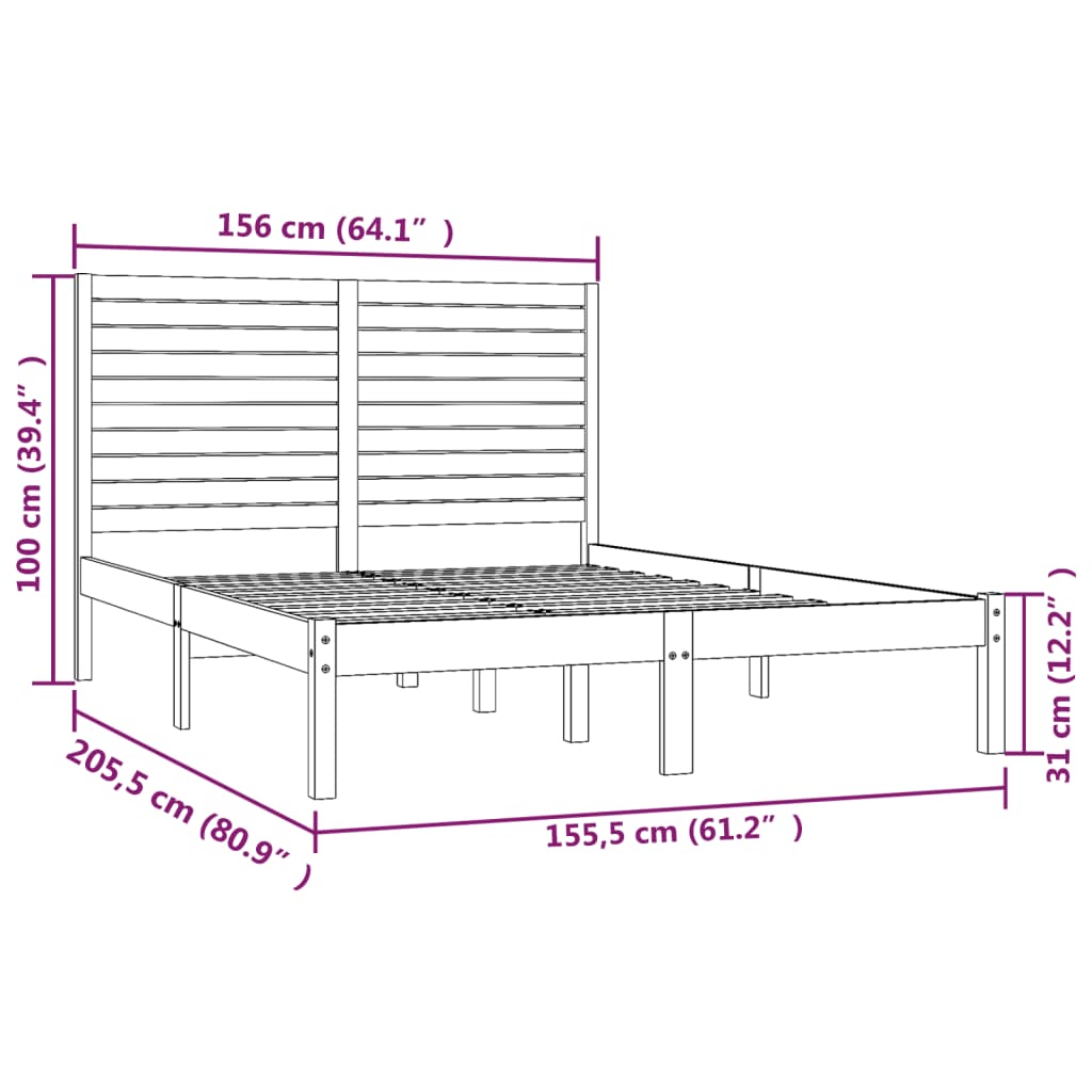 Cadre de lit bois massif 90x190 cm