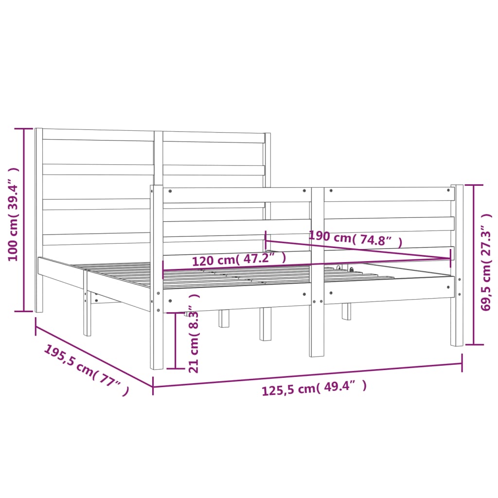 Bedframe massief grenenhout 90x200 cm