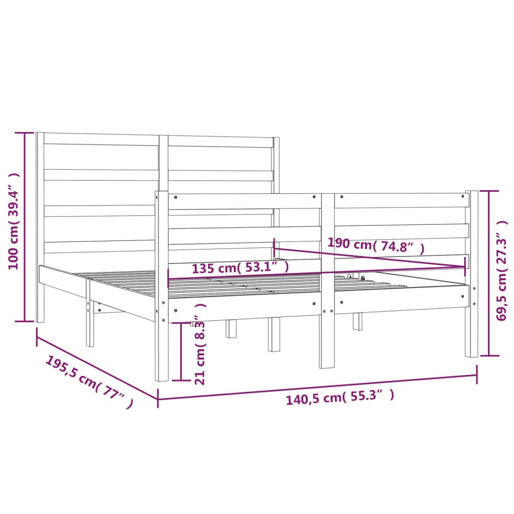 Bedframe massief grenenhout 90x200 cm