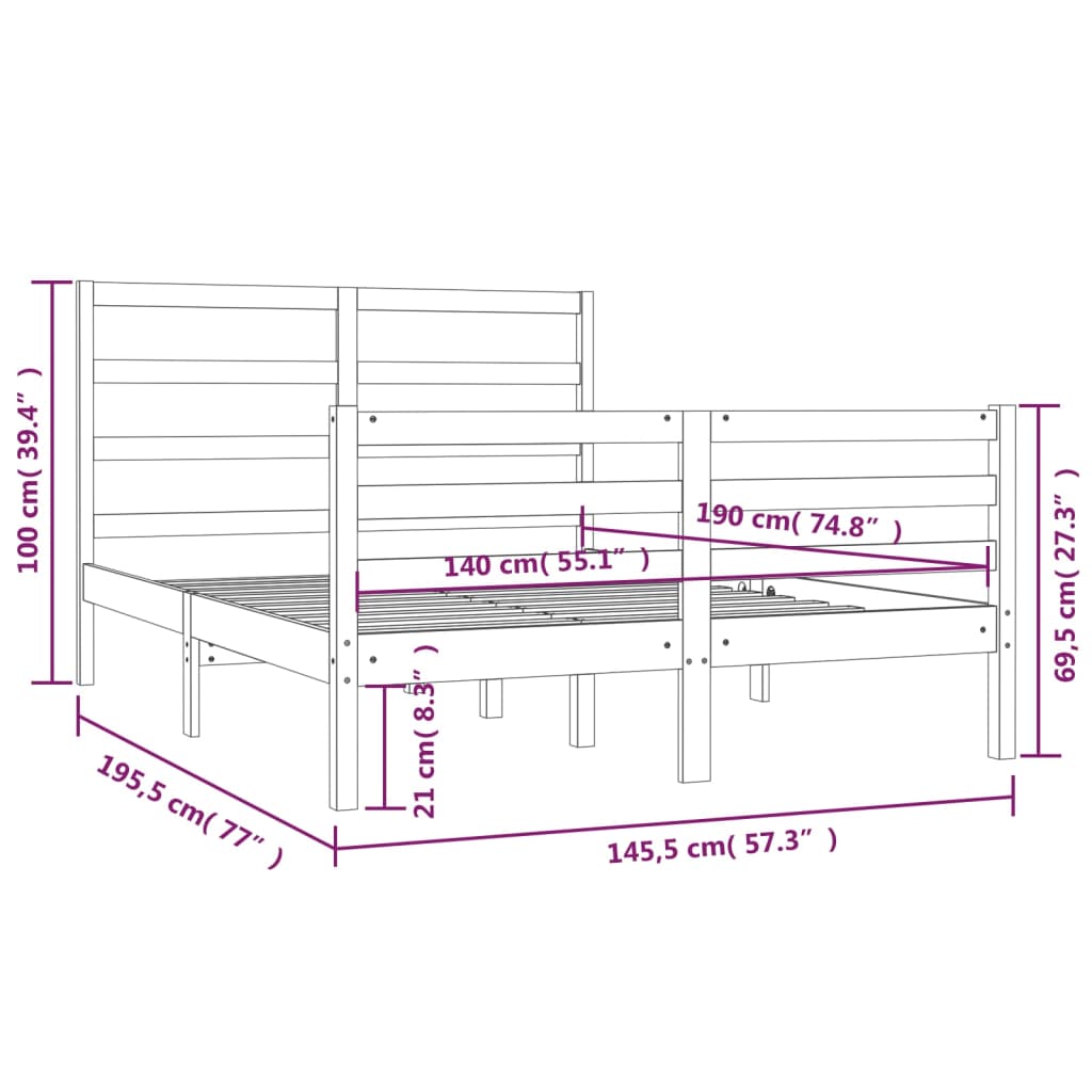 Bedframe massief grenenhout 90x200 cm