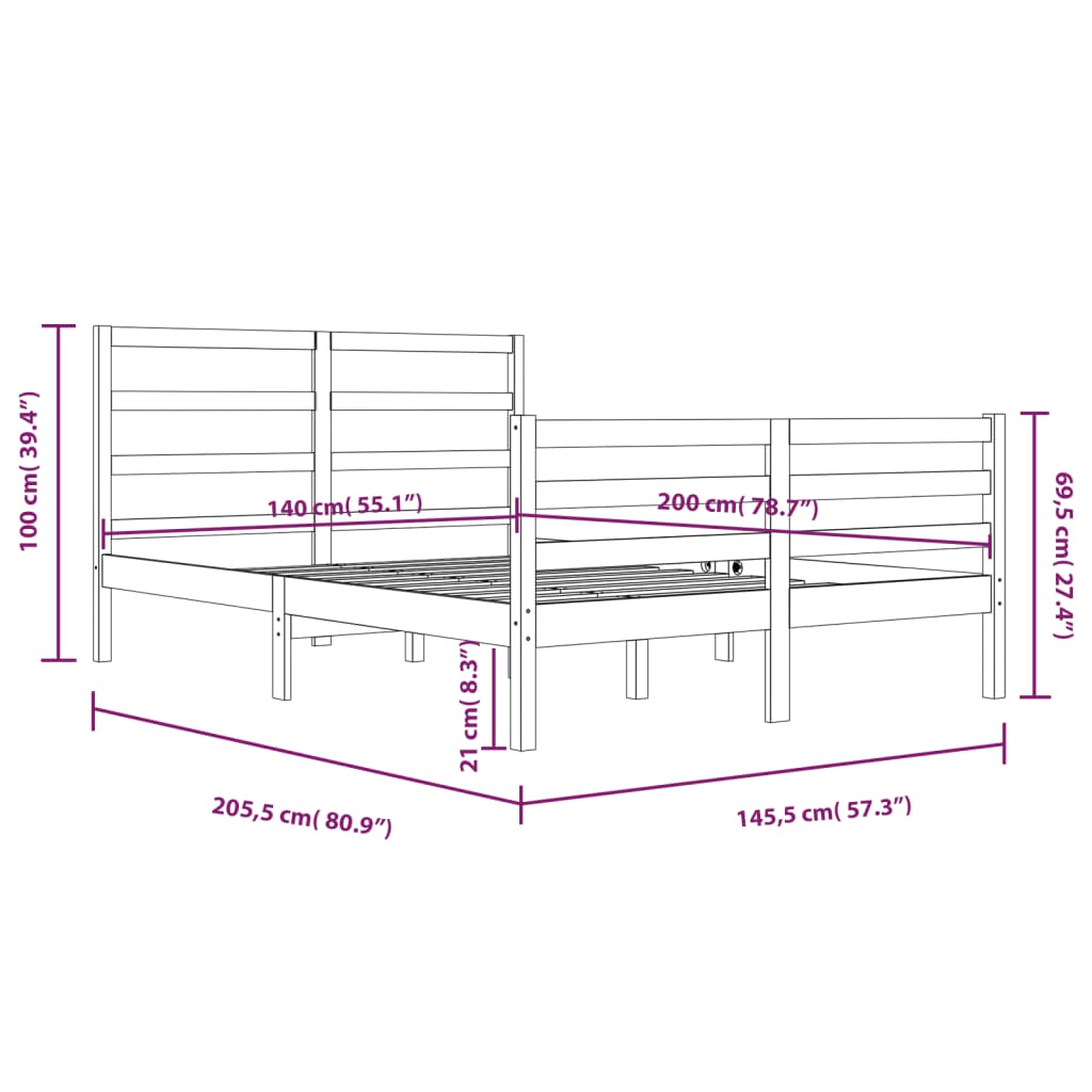 Bedframe massief grenenhout 90x200 cm