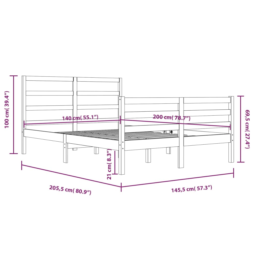 Bedframe massief grenenhout 90x200 cm