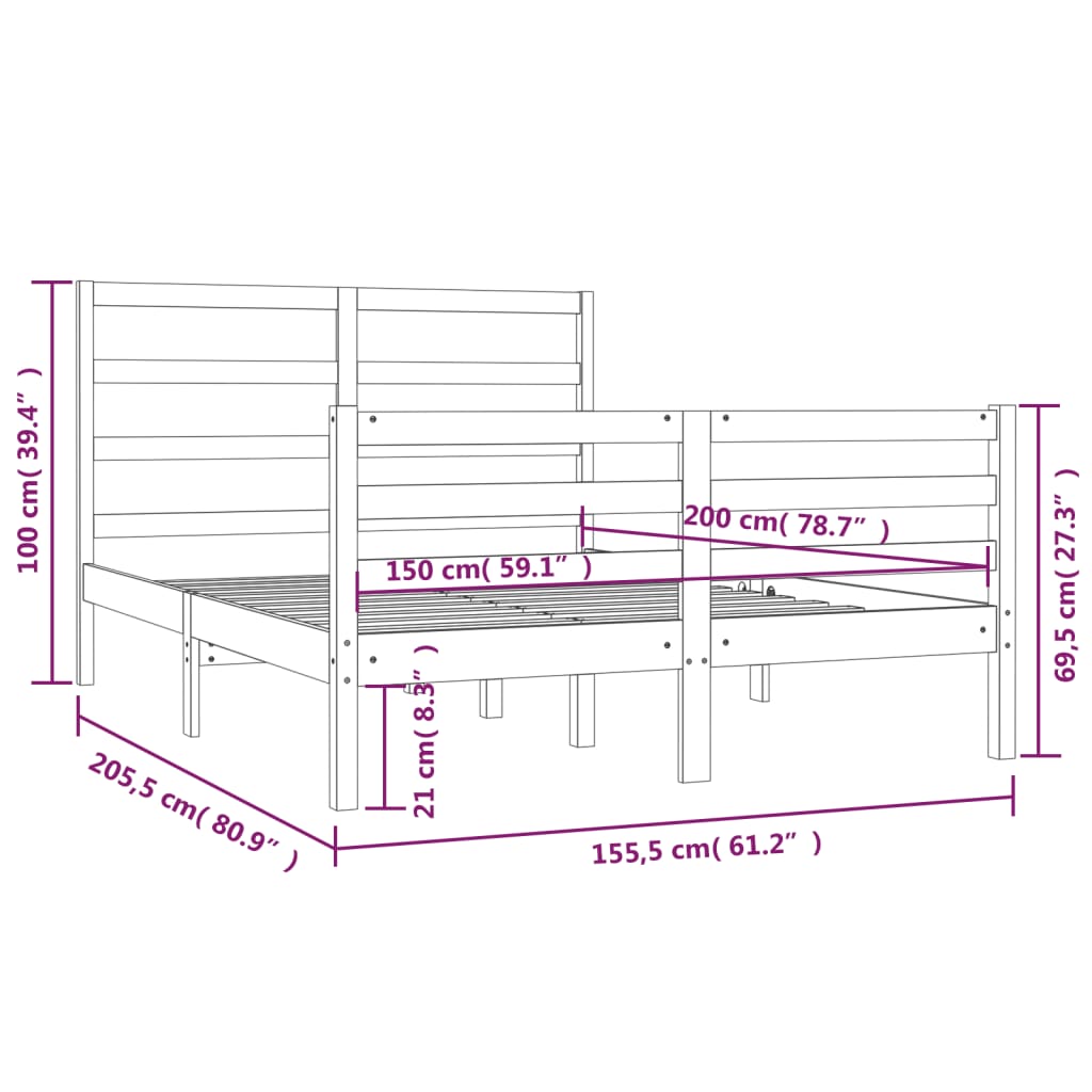 Bedframe massief grenenhout 90x200 cm