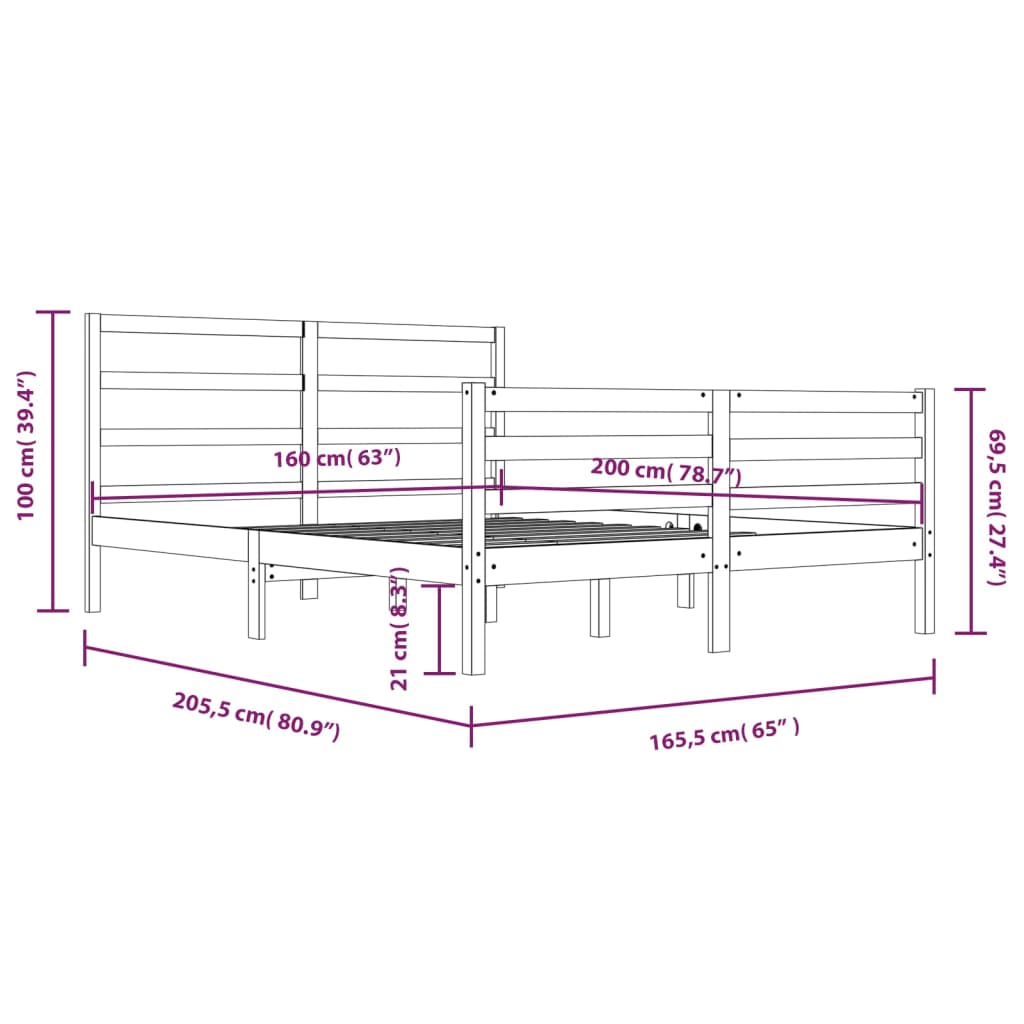 Bedframe massief grenenhout 90x200 cm