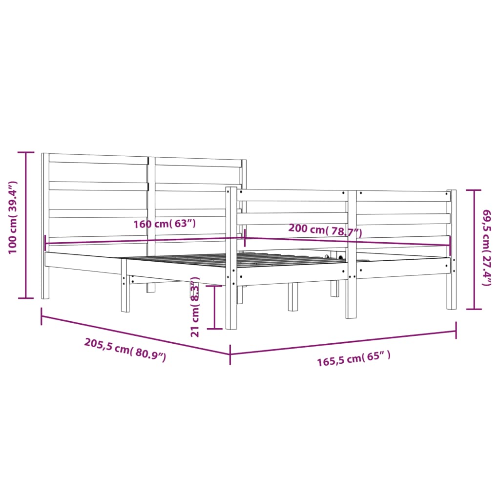 Bedframe massief grenenhout 90x200 cm