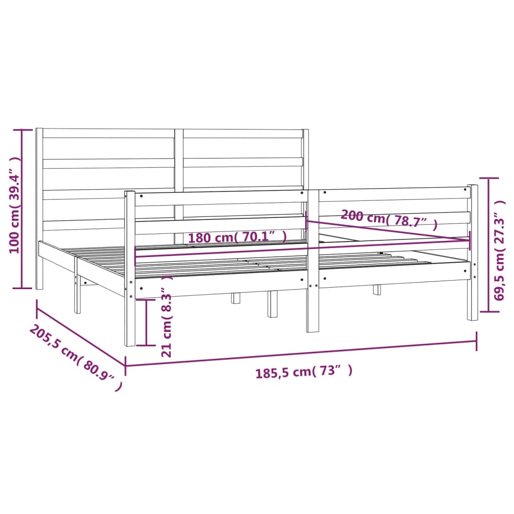 Bedframe massief grenenhout 90x200 cm