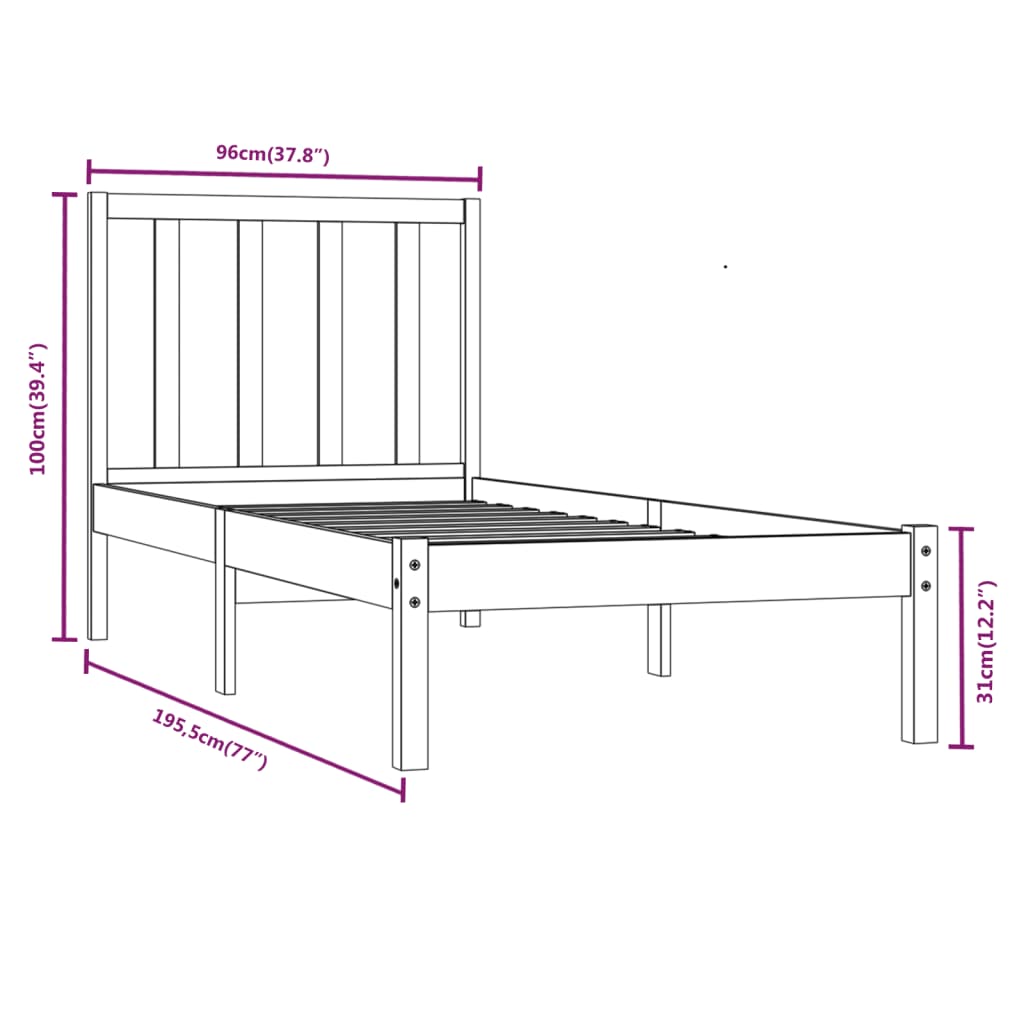 Bedframe massief grenenhout 75x190 cm