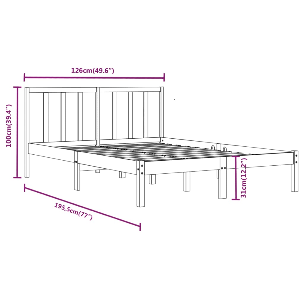 Bedframe massief grenenhout 75x190 cm