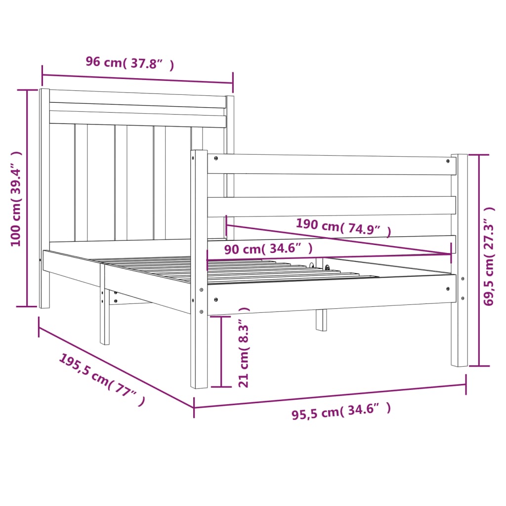 Cadre de lit bois massif 160x200 cm