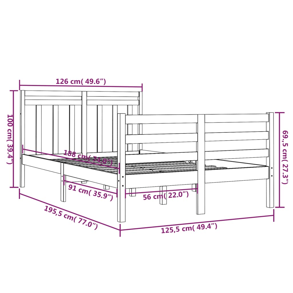 Cadre de lit bois massif 160x200 cm