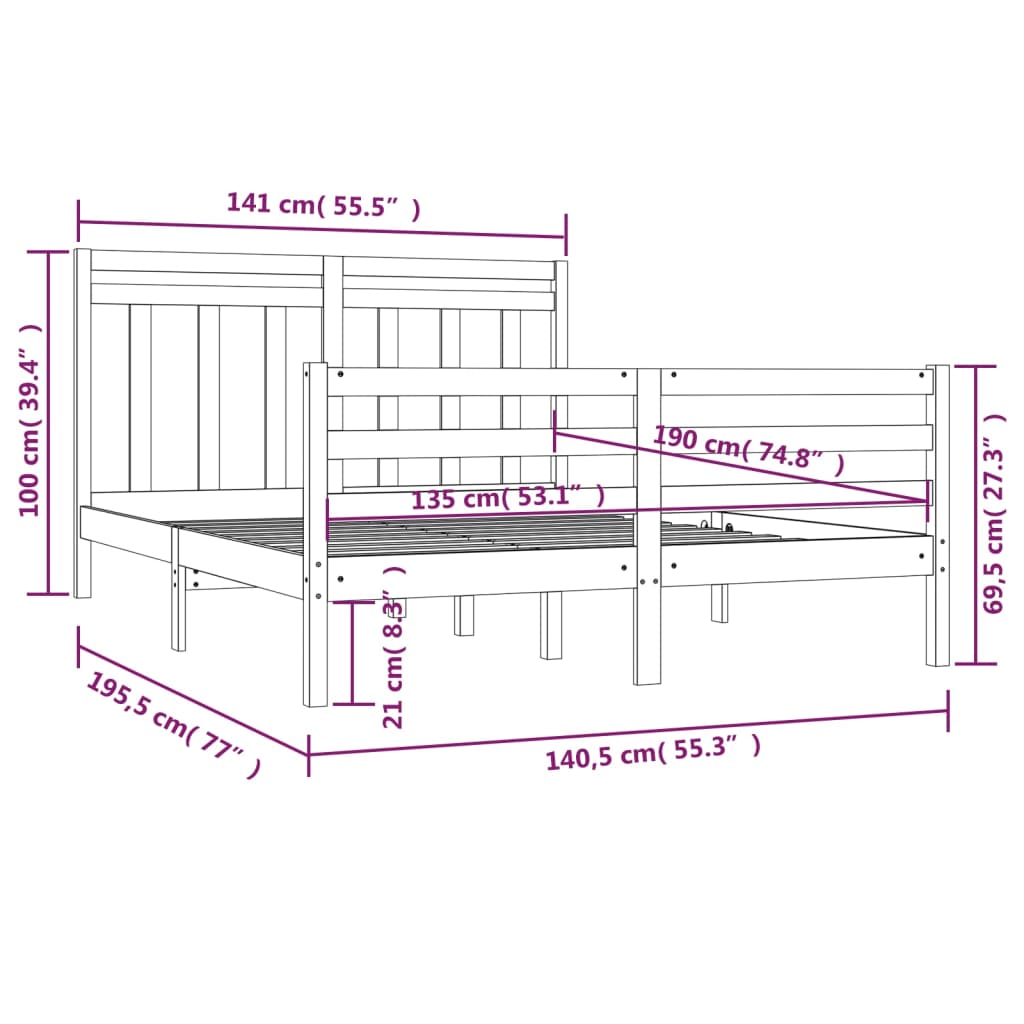 Cadre de lit bois massif 160x200 cm