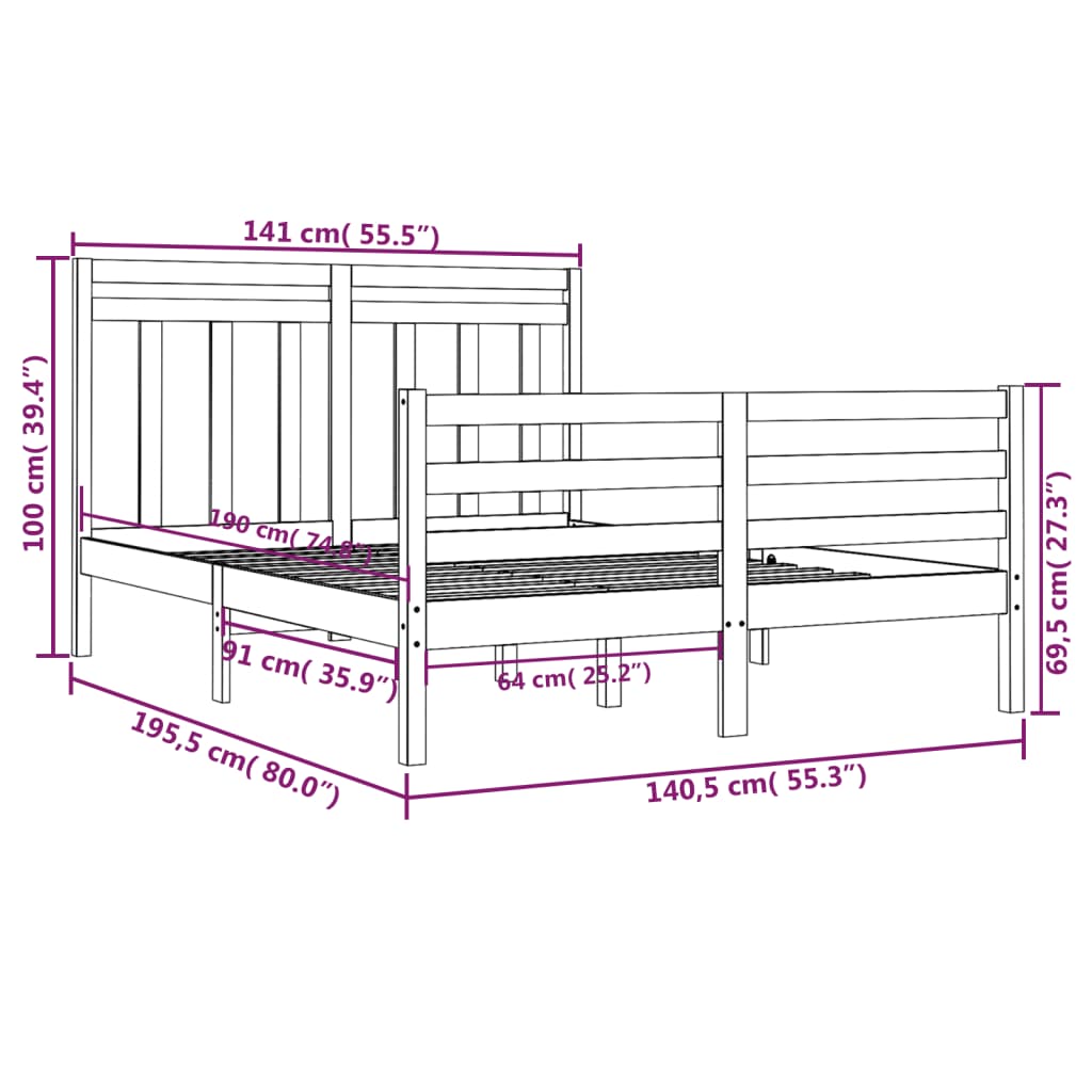 Cadre de lit bois massif 160x200 cm