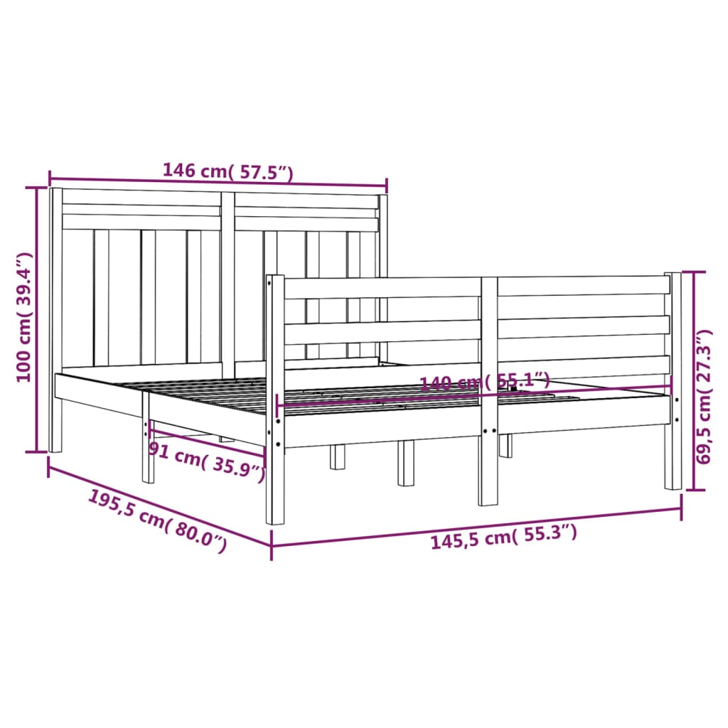 Cadre de lit bois massif 160x200 cm