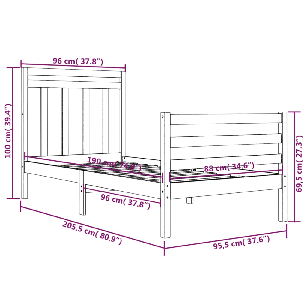 Cadre de lit bois massif 160x200 cm