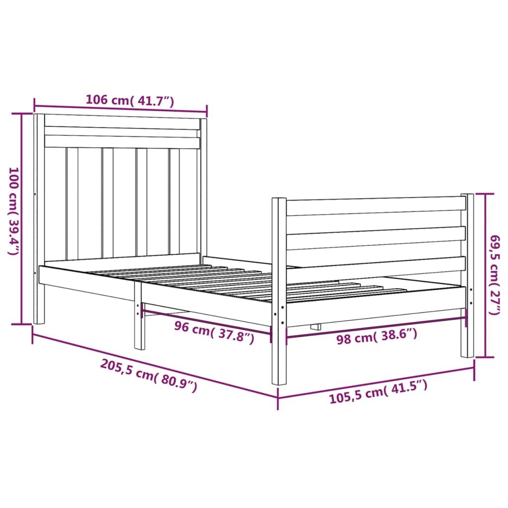 Cadre de lit bois massif 160x200 cm