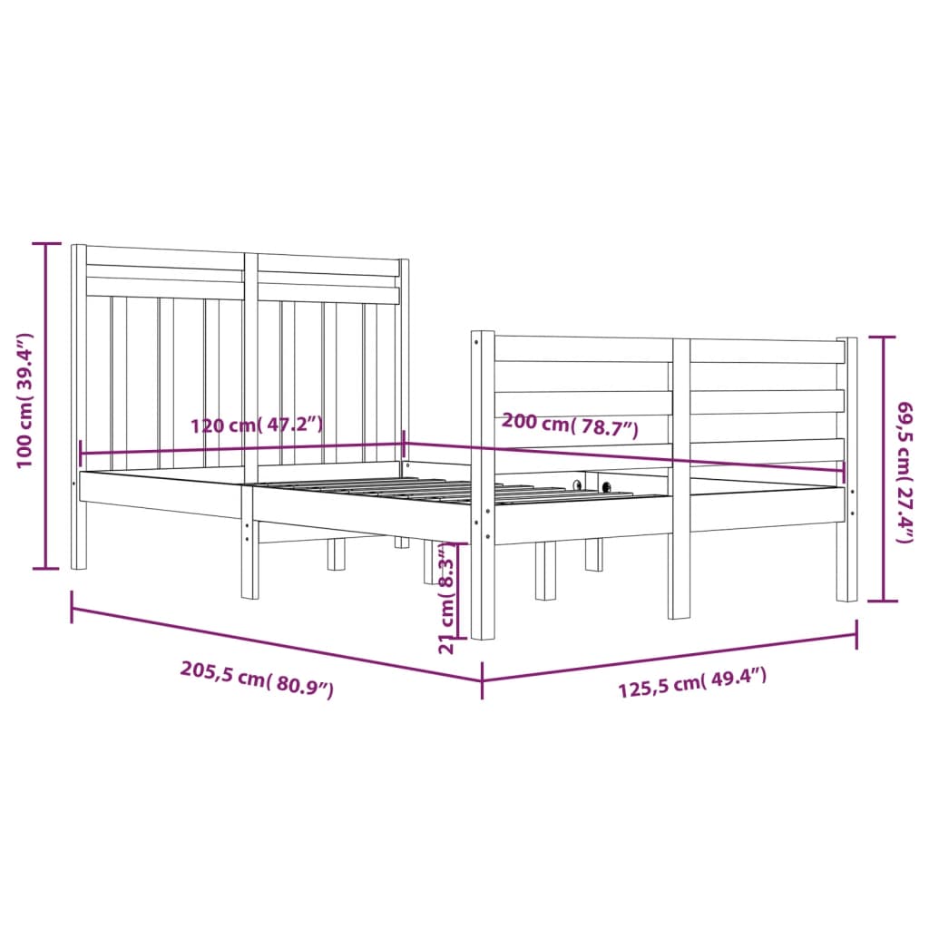 Bedframe massief hout 160x200 cm