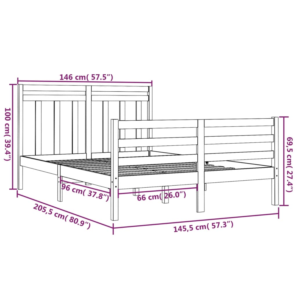 Cadre de lit bois massif 160x200 cm