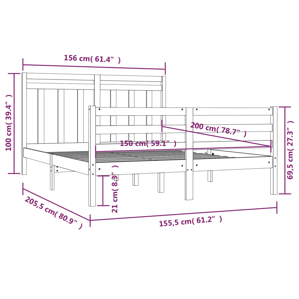 Cadre de lit bois massif 160x200 cm