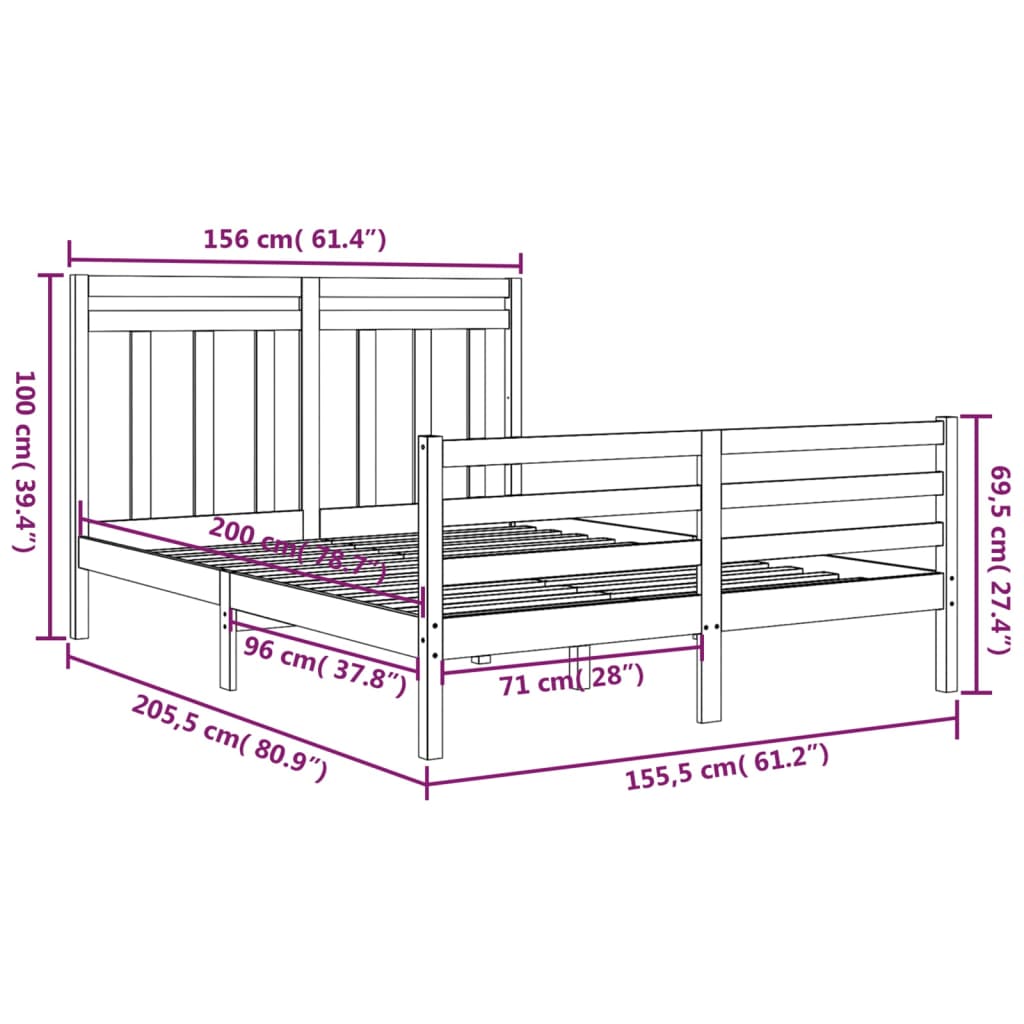 Cadre de lit bois massif 160x200 cm