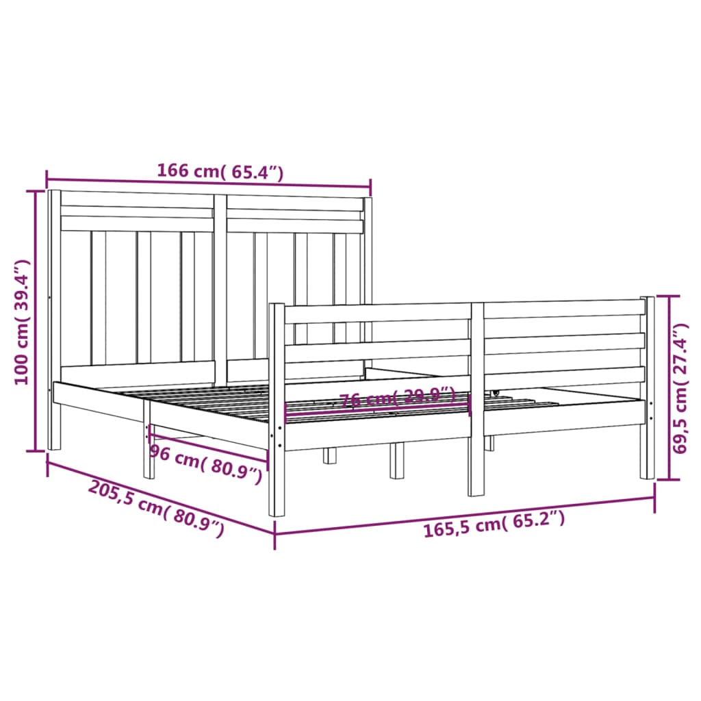 Cadre de lit bois massif 160x200 cm