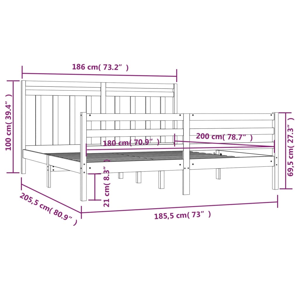 Cadre de lit bois massif 160x200 cm