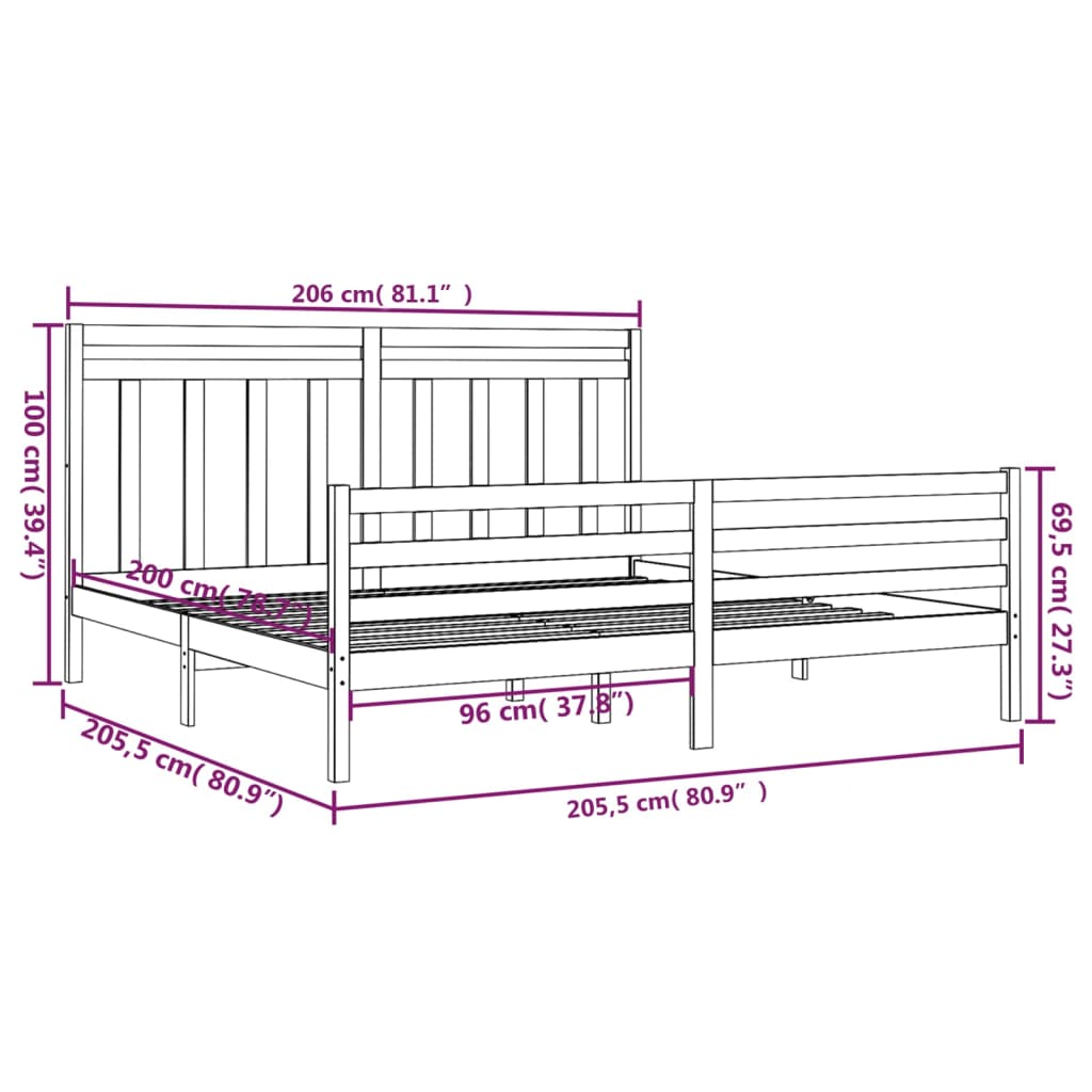 Bedframe massief hout 160x200 cm