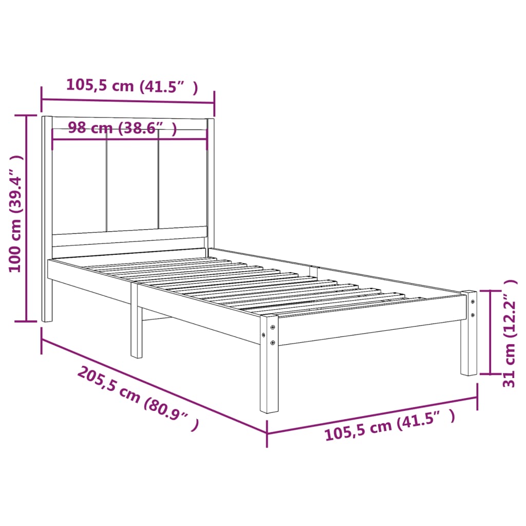 Bedframe massief grenenhout 200x200 cm