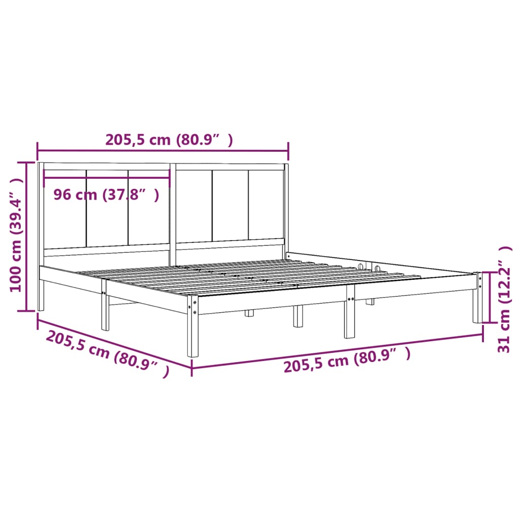 Bedframe massief grenenhout 200x200 cm