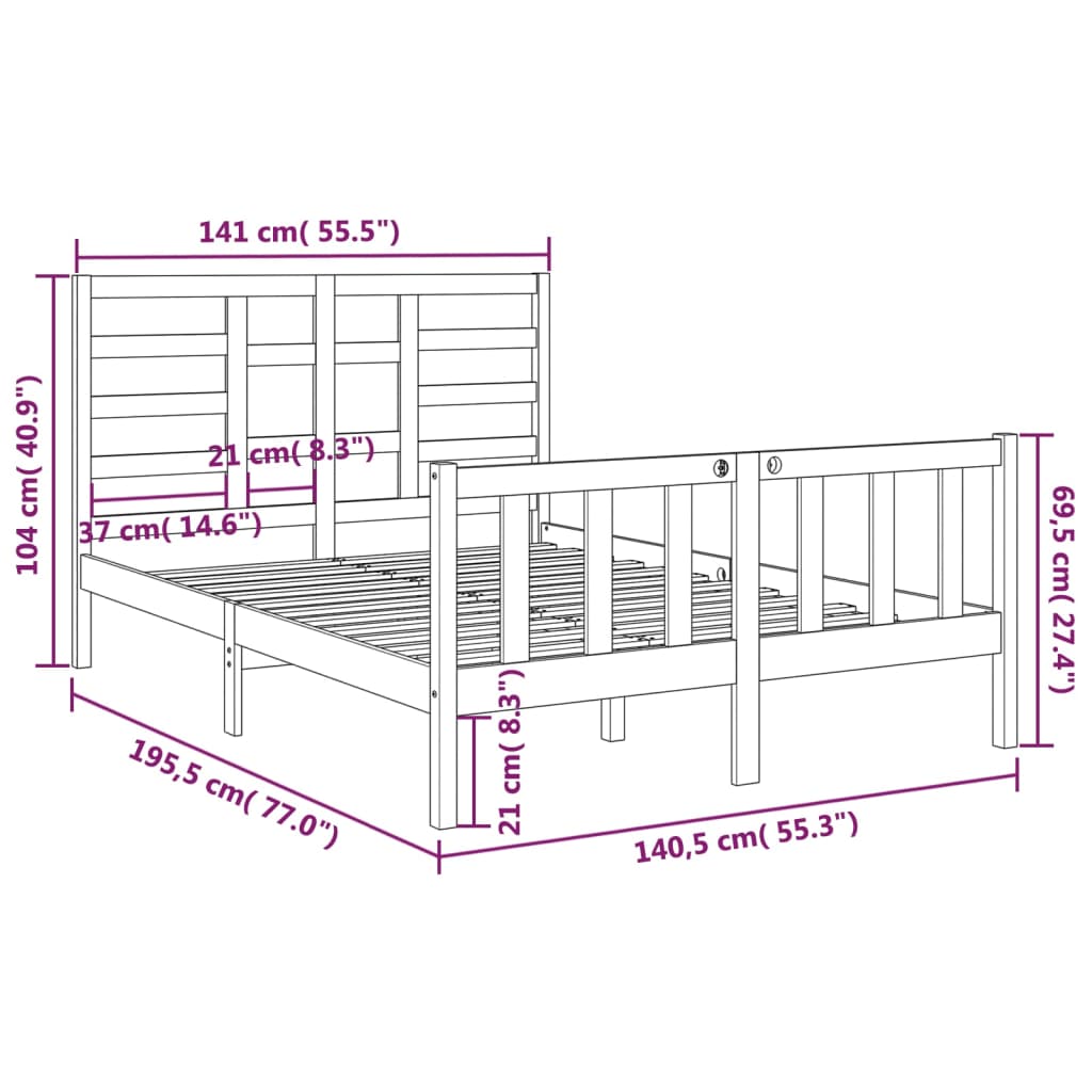 Cadre de lit bois massif 140x190 cm